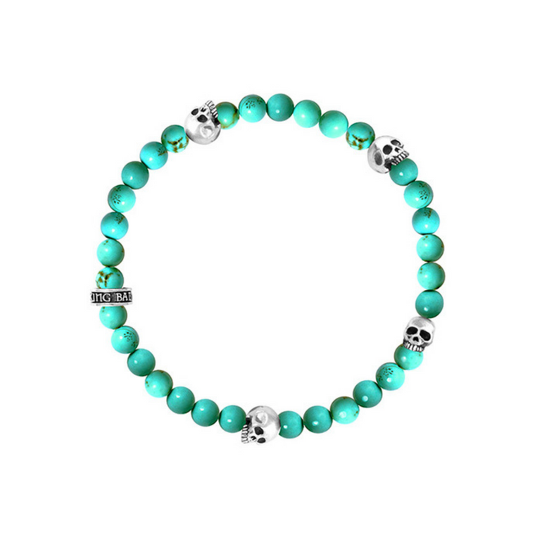 6mm Turquoise Bead Bracelet with 4 Skulls - Danielle B.