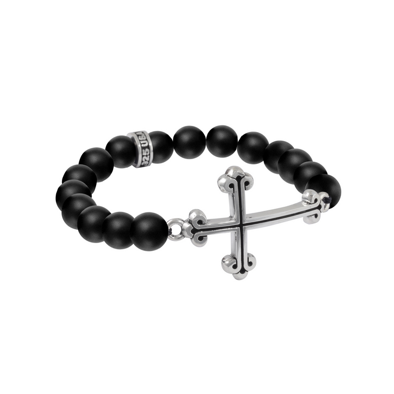 10mm Black Onyx Bracelet with Traditional Cross - Danielle B.