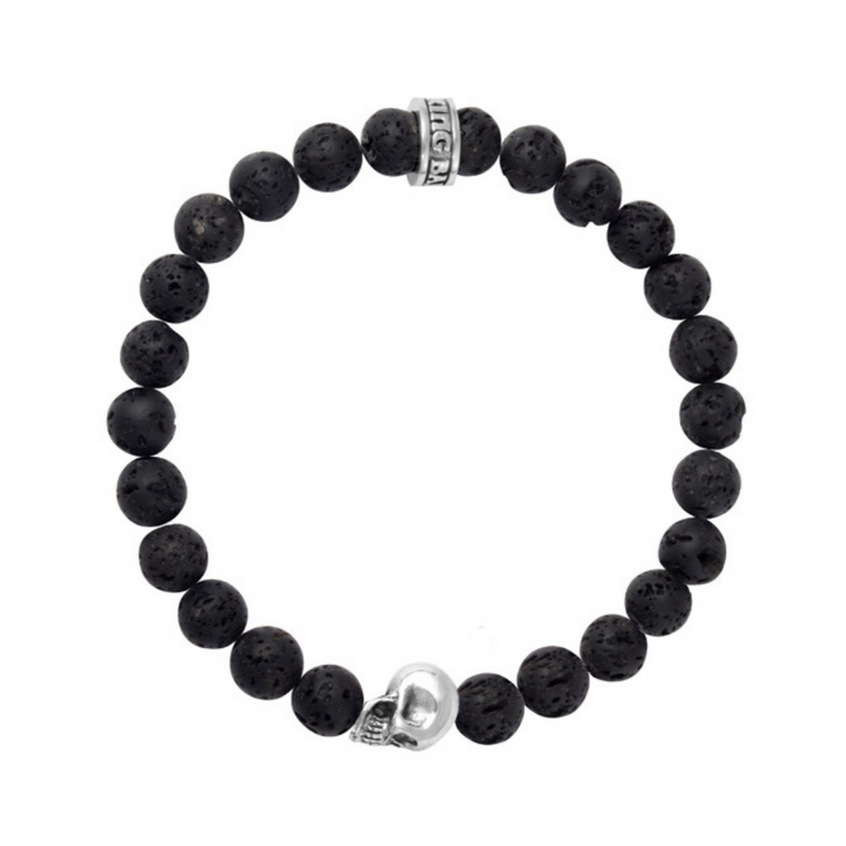 Black Lava Rock Bracelet with Skull Bead