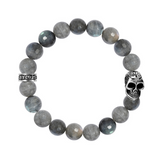 10mm Labradorite Bead Bracelet with Day of the Dead Skull