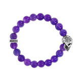 10mm Amethyst Bead Bracelet with Day of the Dead Skull