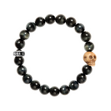 10mm Blue Tiger Eye Bracelet with Bone Skull