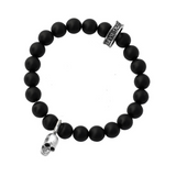 Onyx Bead Bracelet with Silver Skull