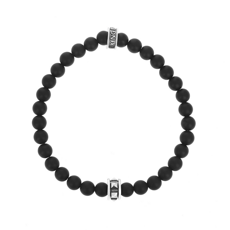 6mm Onyx Beaded Bracelet with Micro Stackable Pyramid Ring - Danielle B.