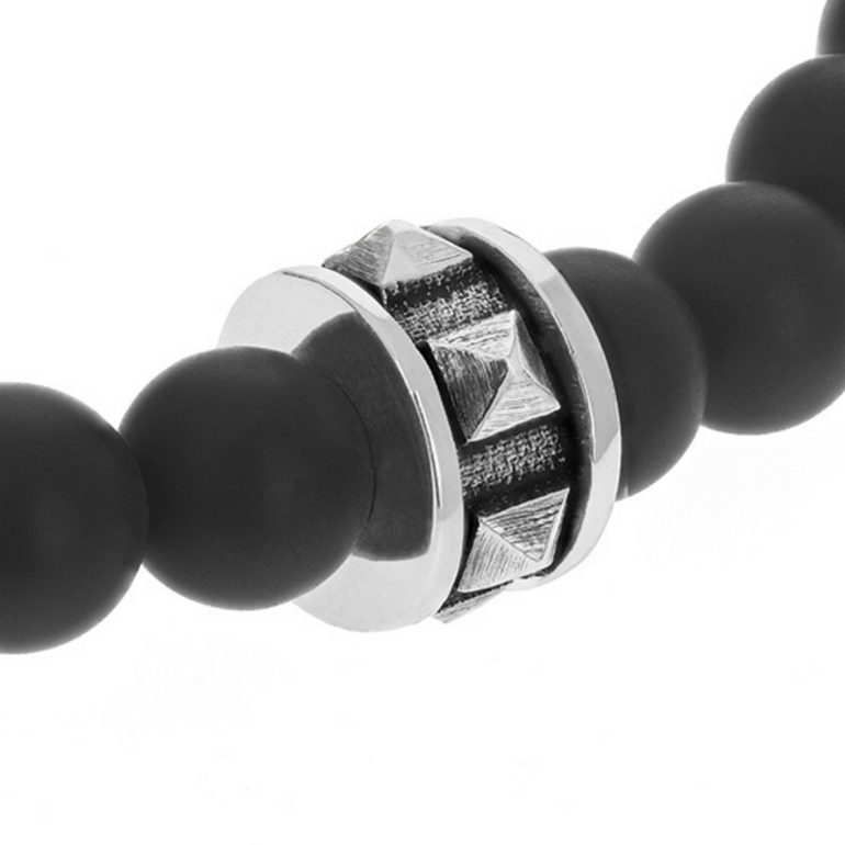 6mm Onyx Beaded Bracelet with Micro Stackable Pyramid Ring - Danielle B.