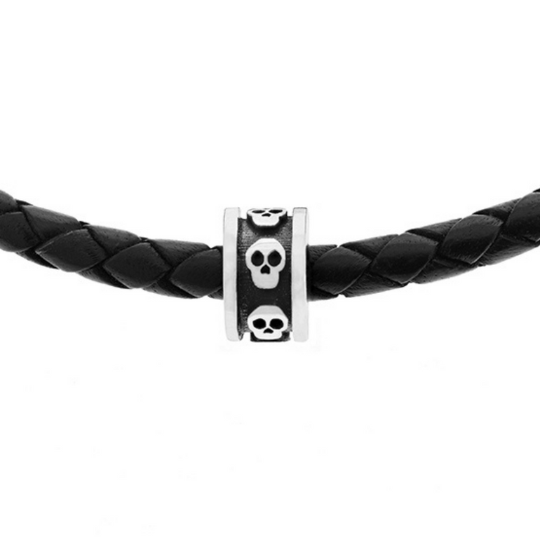 Leather Wrap Bracelet with Micro Stackable Skull Rings - Danielle B.