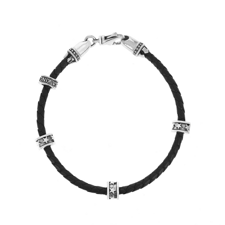 Leather Wrap Bracelet with Micro Stackable Star Rings - Danielle B.