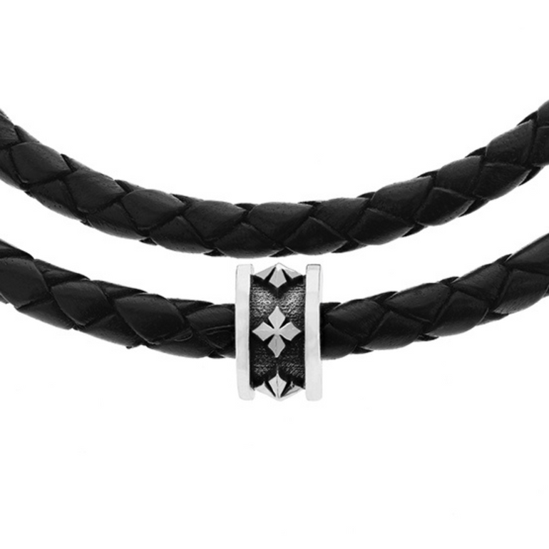 Double Wrap Leather Bracelet with Micro Stackable MB Cross Rings