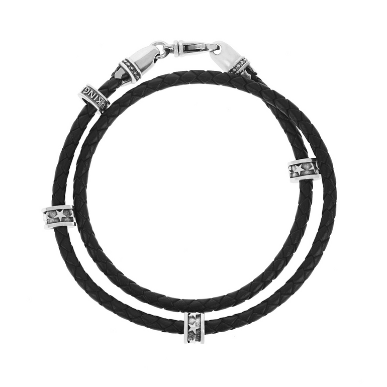 Double Wrap Leather Bracelet with Micro Stackable Star Rings - Danielle B.