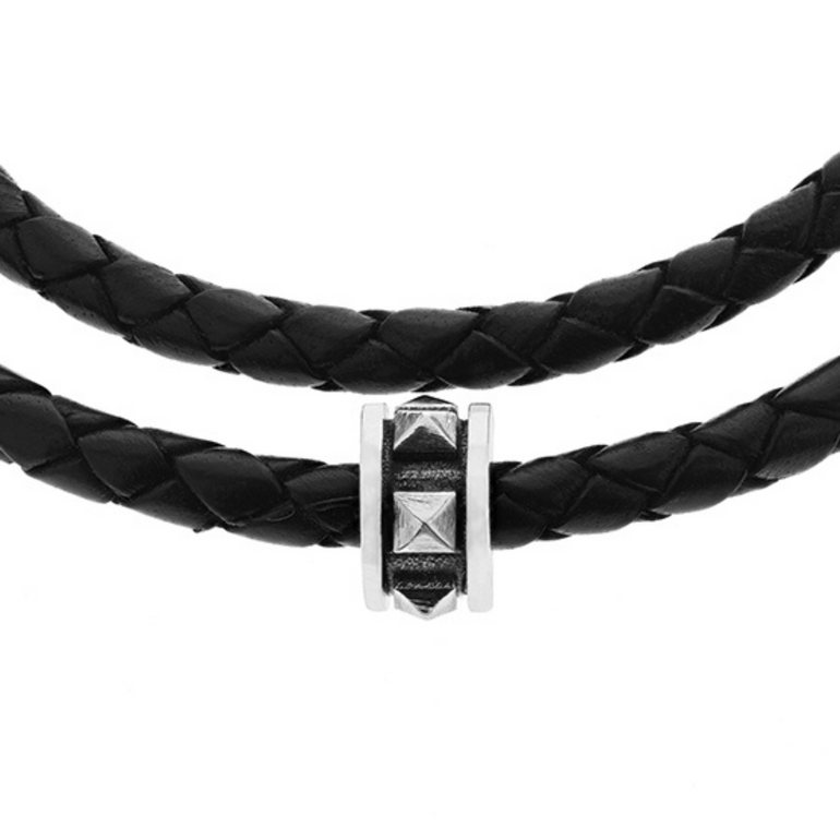 Double Wrap Leather Bracelet with Micro Stackable Pyramid Rings - Danielle B.