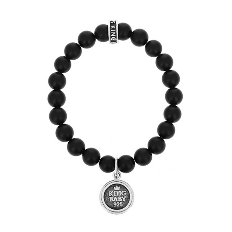 Onyx Bracelet with Personalized Silver Letter Charm