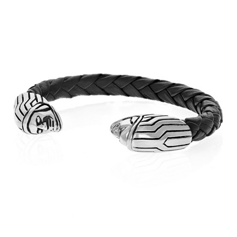 Leather Wrapped Cuff with Indian Ornament End Caps - Danielle B.