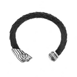 Leather Wrapped Cuff with Indian Ornament and Logo End Caps