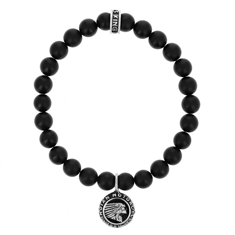 8mm Matte Onyx Bracelet with Indian Headdress Logo Charm - Danielle B.