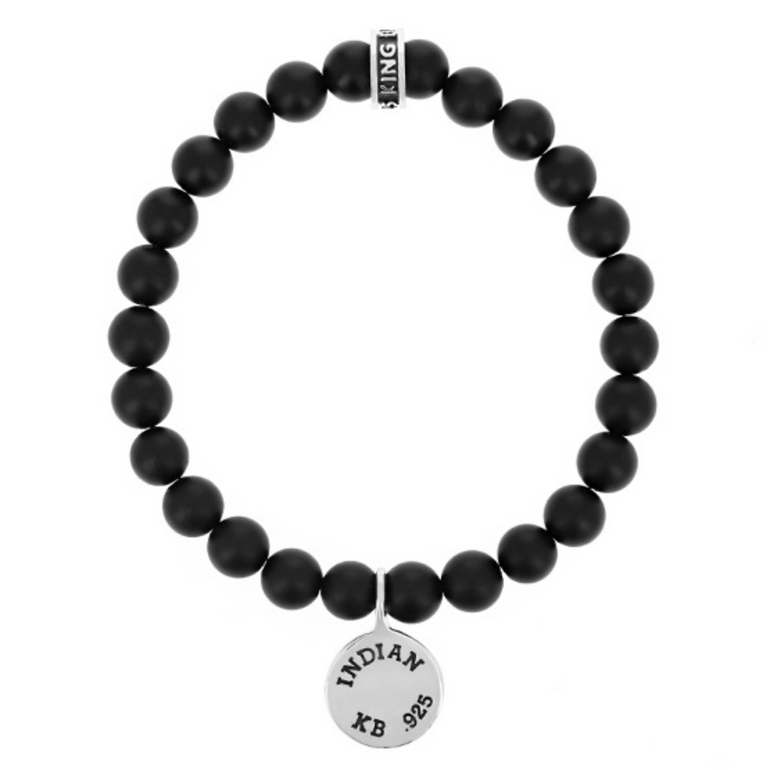8mm Matte Onyx Bracelet with Indian Headdress Logo Charm - Danielle B.