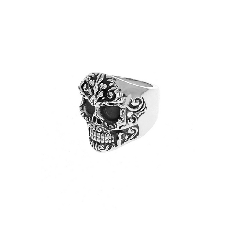 Floral Scroll Relief Skull Ring - Danielle B.