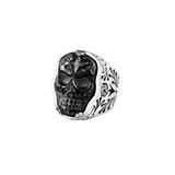 Small Carved Jet Day of the Dead Skull in Silver Frame Ring