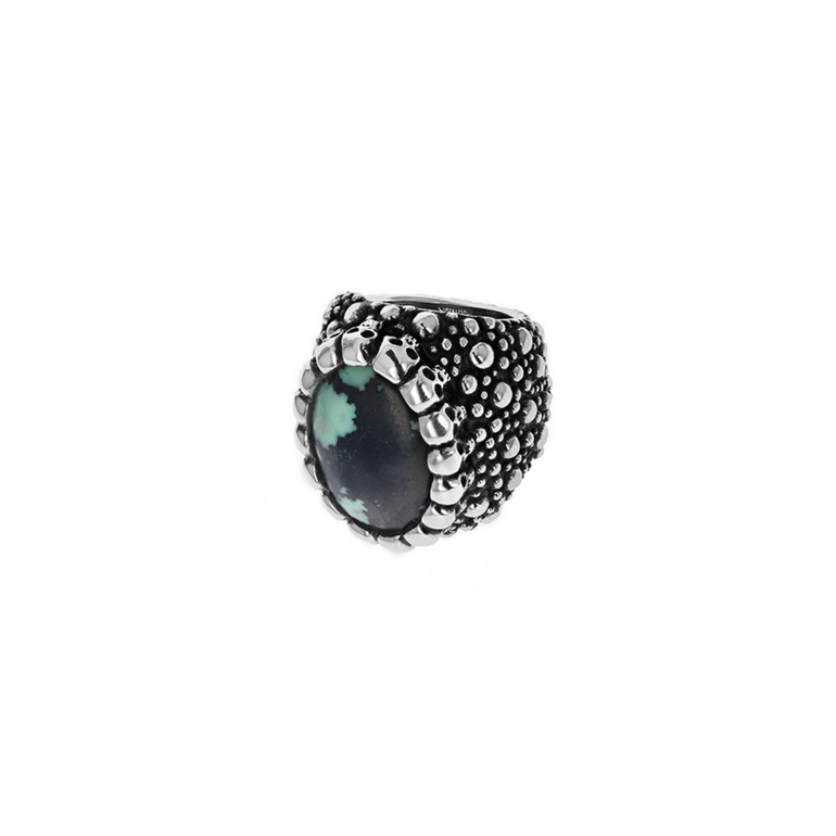 Sting Ray Texture Ring with Top Hat Spotted Turquoise Cabochon in Skull Bezel - Danielle B.