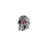 Large Skull Ring with Chosen Cross Detail and Garnet Eyes