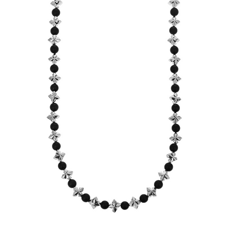 MB Cross and 4mm Onyx Bead Necklace
