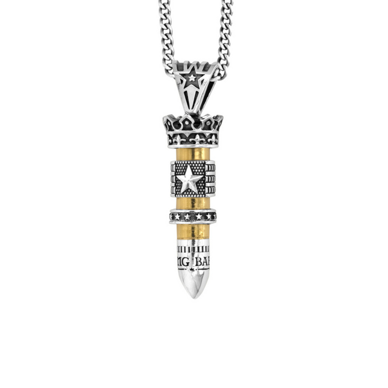 .38 Special Bullet with Silver Star Flag and Star Ring Pendant - Danielle B.