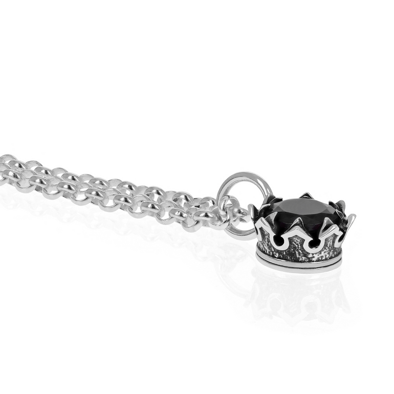 Crowned Garnet Pendant with Micro Rolo Chain