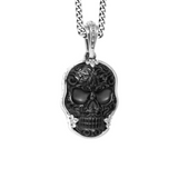 Large Bezel Set Carved Jet Baroque Skull Pendant