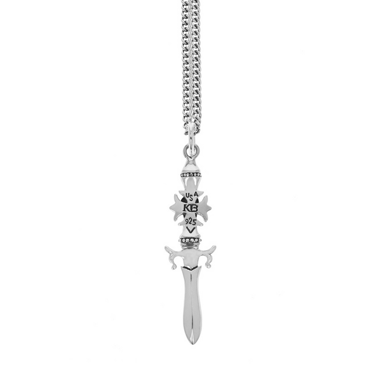 Dagger Pendant with Gothic Cross and Gold Alloy Skull