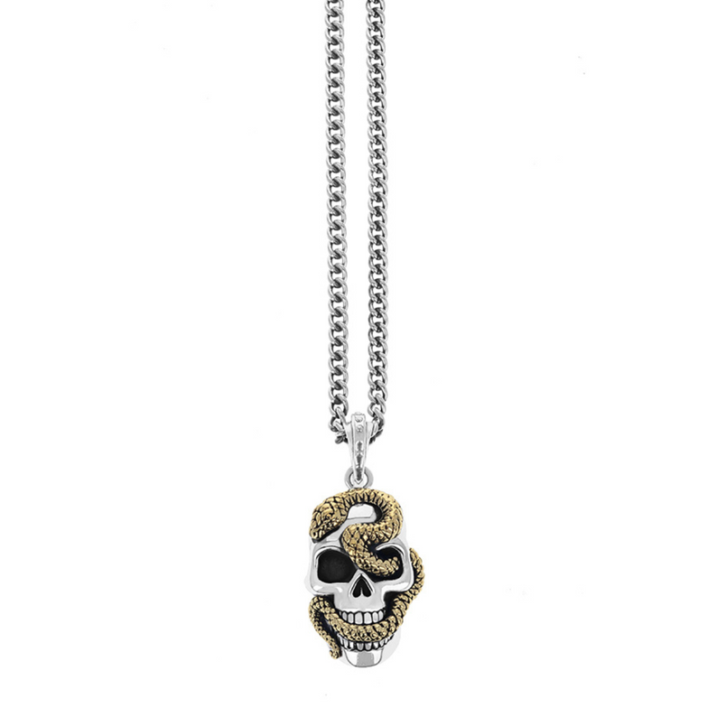 Large Skull Pendant with Gold Alloy Snake