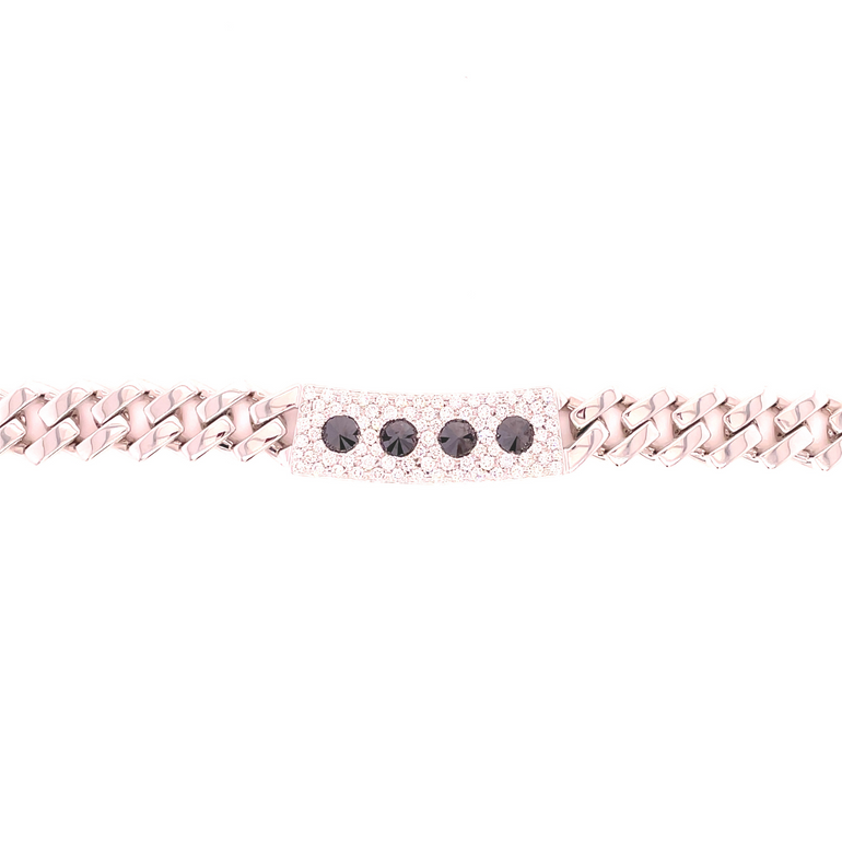 Signature Curb Link Necklace with Black and White Diamonds