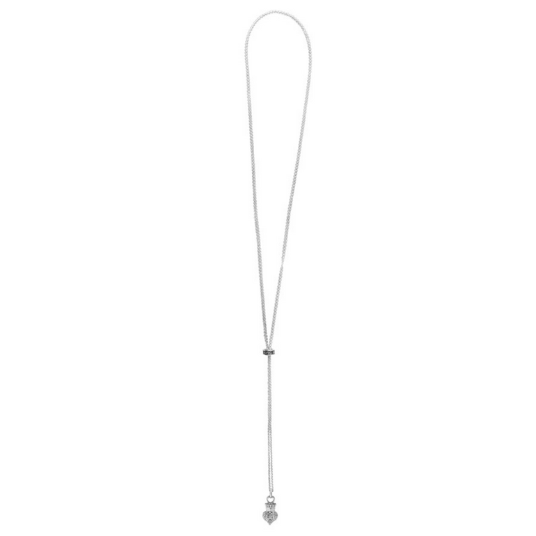Bolero Necklace with Micro Rolo Chain and CZ Pave Crowned Heart