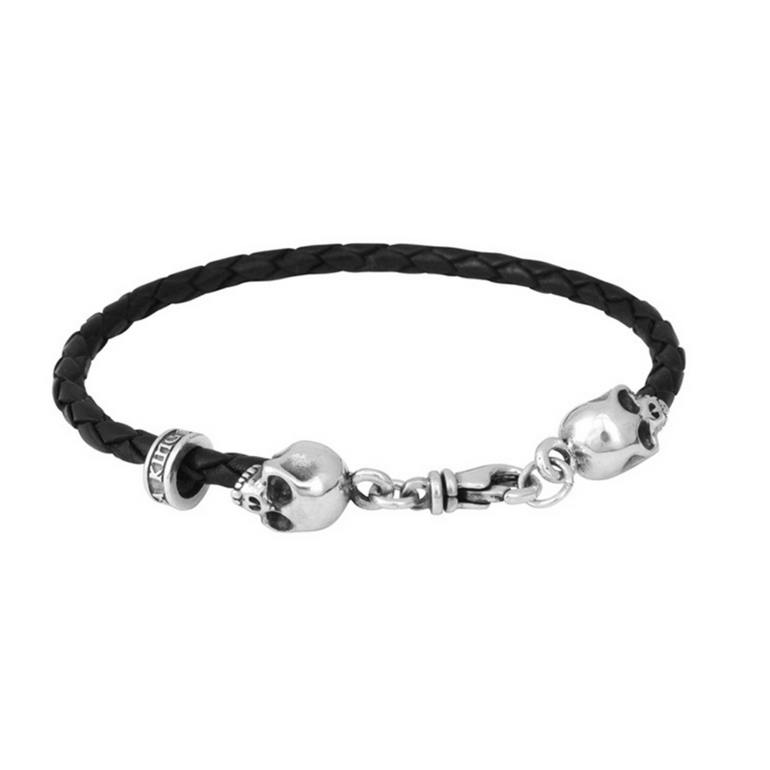 Thin Braided Leather Hamlet Skull Bracelet - Danielle B.