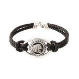 Double Leather Braid Bracelet with Indian Icon and Hook Clasp