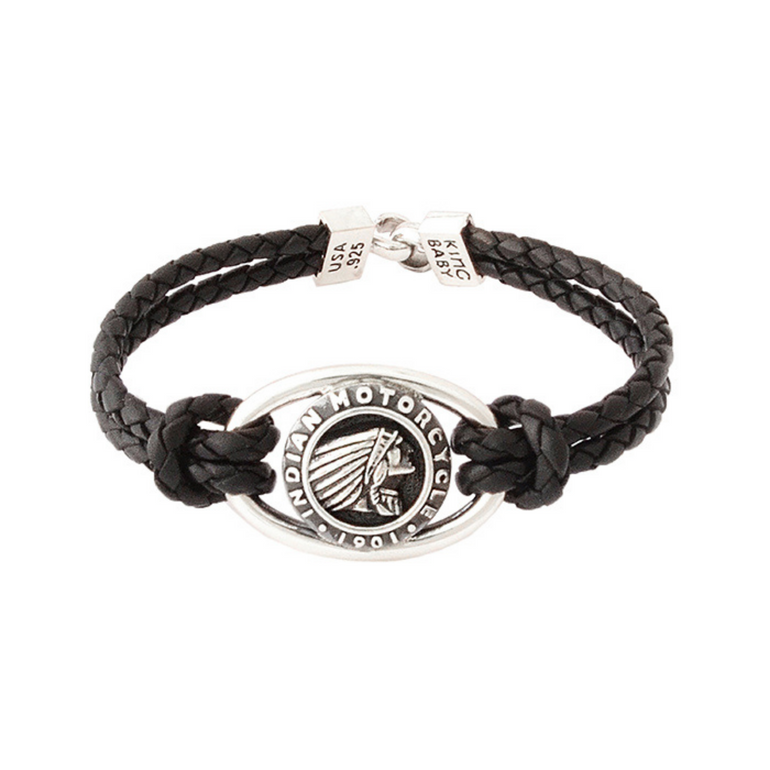 Double Leather Braid Bracelet with Indian Icon and Hook Clasp - Danielle B.