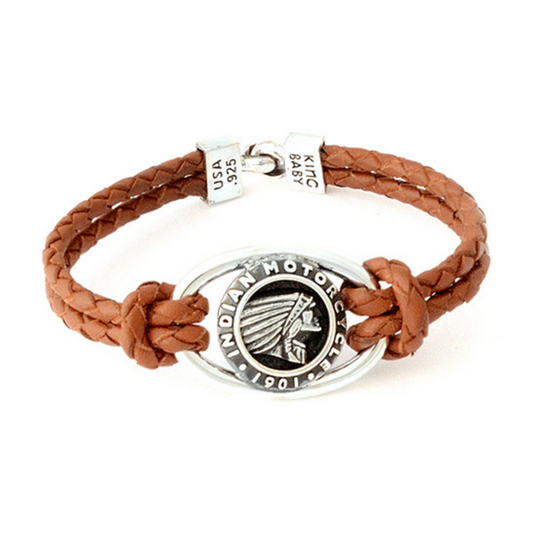 Double Leather Braid Bracelet with Indian Icon and Hook Clasp - Danielle B.