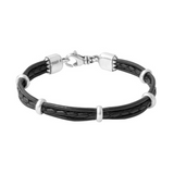 Multi Stranded Leather Bracelet with Silver Rondelle Beads