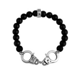 Onyx Bead Bracelet with Handcuffs