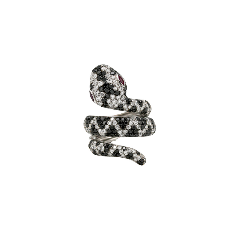Snake Ring with Rubies and Black and White Diamonds - Danielle B.