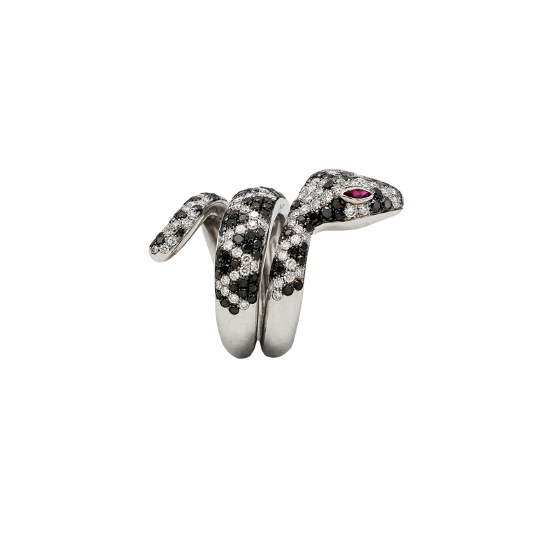 Snake Ring with Rubies and Black and White Diamonds - Danielle B.