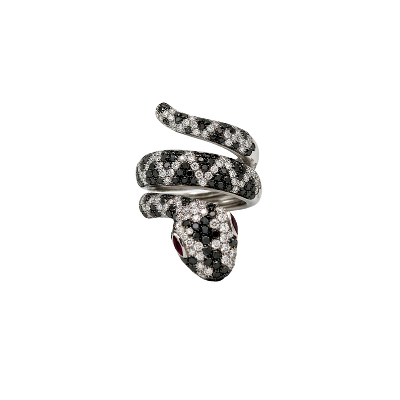 Snake Ring with Rubies and Black and White Diamonds - Danielle B.