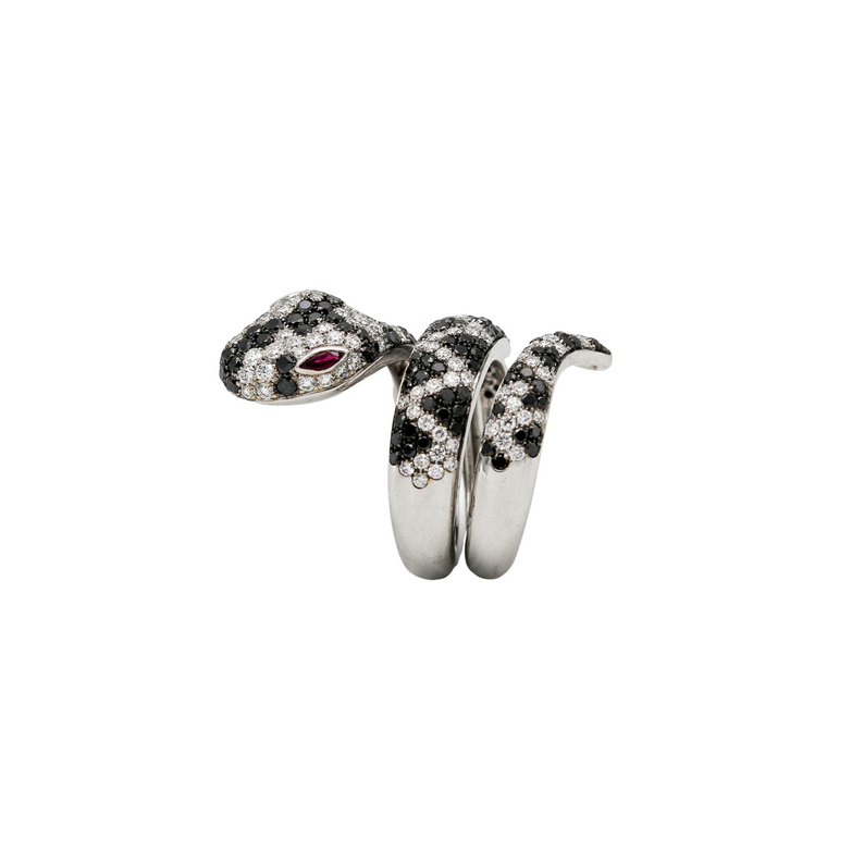 Snake Ring with Rubies and Black and White Diamonds - Danielle B.