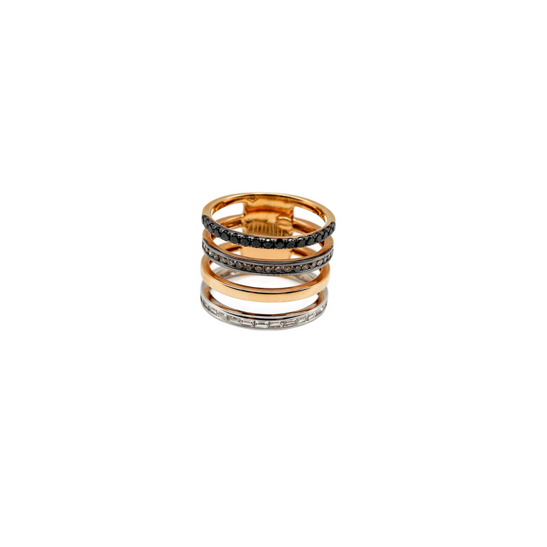 Multi-Row Ring with Black, Brown and White Diamonds