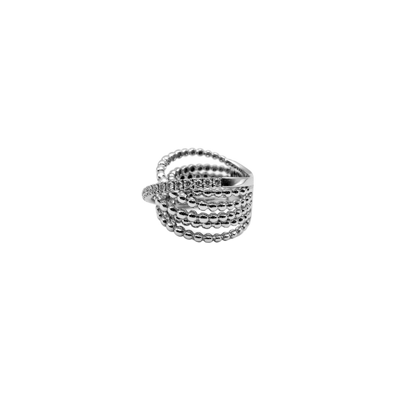 Beaded Crossover Ring with Diamonds
